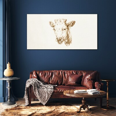 Tableau sur verre Portrait d'une vache dans les tons bruns