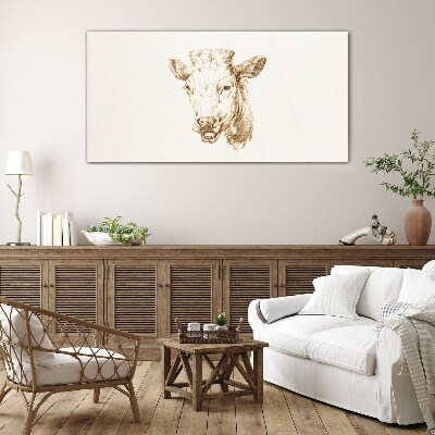 Tableau sur verre Portrait d'une vache dans les tons bruns