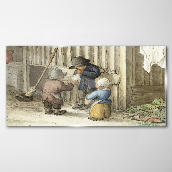 Tableau photo sur verre Enfants jouant dans la grange