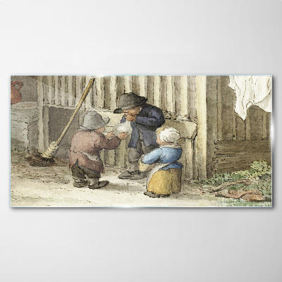 Tableau photo sur verre Enfants jouant dans la grange