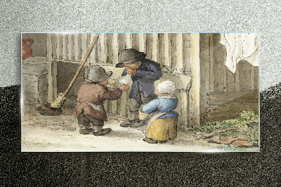 Tableau photo sur verre Enfants jouant dans la grange