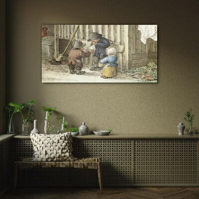 Tableau photo sur verre Enfants jouant dans la grange