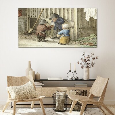 Tableau photo sur verre Enfants jouant dans la grange