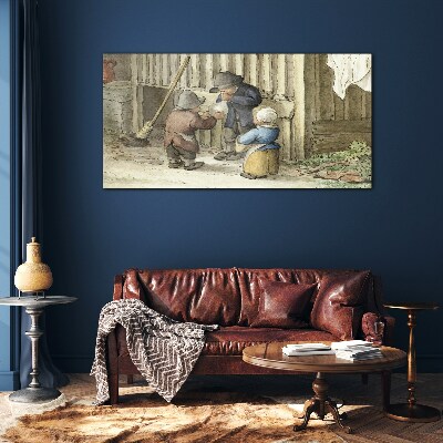 Tableau photo sur verre Enfants jouant dans la grange