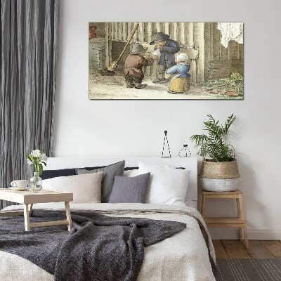 Tableau photo sur verre Enfants jouant dans la grange