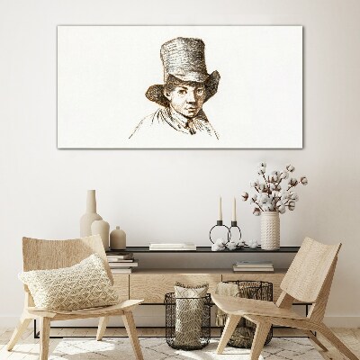 Tableau verre imprimé Portrait au chapeau