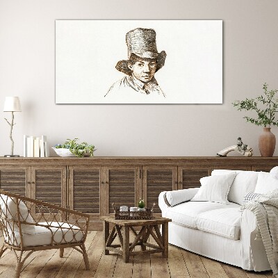 Tableau verre imprimé Portrait au chapeau
