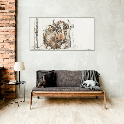Tableau sur verre Une vache calme dans un cadre rural
