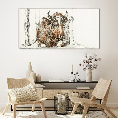 Tableau sur verre Une vache calme dans un cadre rural