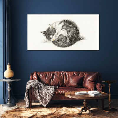 Tableau sur verre Le rêve d'un chat aux nuances monochromes
