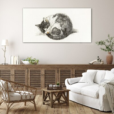 Tableau sur verre Le rêve d'un chat aux nuances monochromes