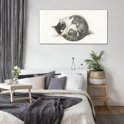 Tableau sur verre Le rêve d'un chat aux nuances monochromes