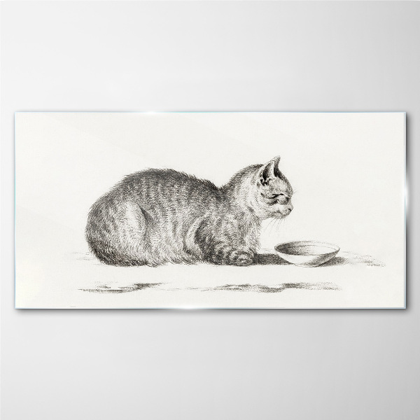 Tableau verre imprimé Chat idyllique au bol