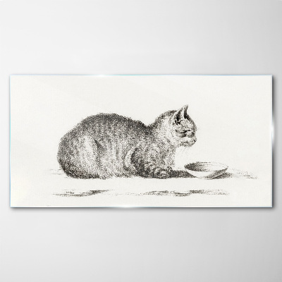 Tableau verre imprimé Chat idyllique au bol