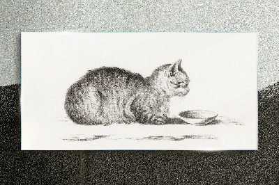 Tableau verre imprimé Chat idyllique au bol