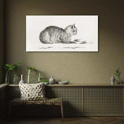 Tableau verre imprimé Chat idyllique au bol