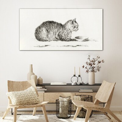 Tableau verre imprimé Chat idyllique au bol
