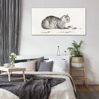 Tableau verre imprimé Chat idyllique au bol