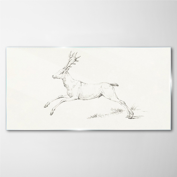Tableau sur verre Cerf sauteur sur fond blanc