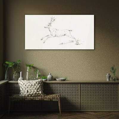 Tableau sur verre Cerf sauteur sur fond blanc