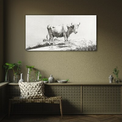 Tableau verre imprimé Vache noire dans le pâturage