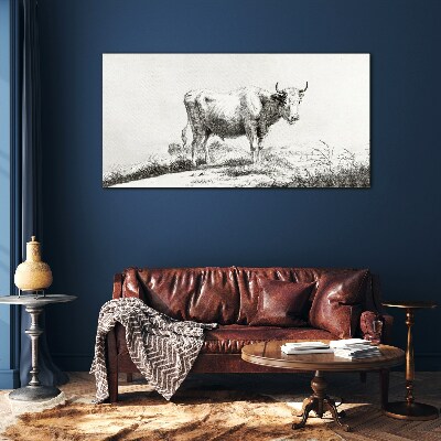 Tableau verre imprimé Vache noire dans le pâturage