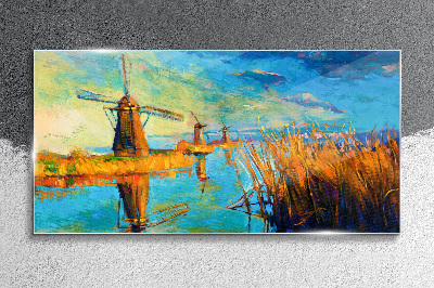 Tableau en verre Moulins au bord de l'eau