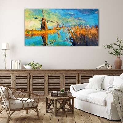 Tableau en verre Moulins au bord de l'eau