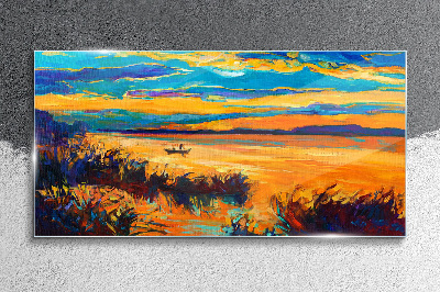 Tableau sur verre Reflets dorés sur l'eau