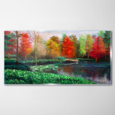 Tableau photo sur verre Paysage d'automne au bord du lac