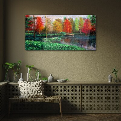 Tableau photo sur verre Paysage d'automne au bord du lac