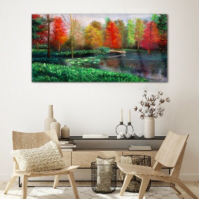 Tableau photo sur verre Paysage d'automne au bord du lac
