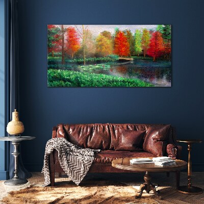 Tableau photo sur verre Paysage d'automne au bord du lac
