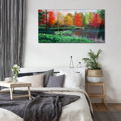 Tableau photo sur verre Paysage d'automne au bord du lac