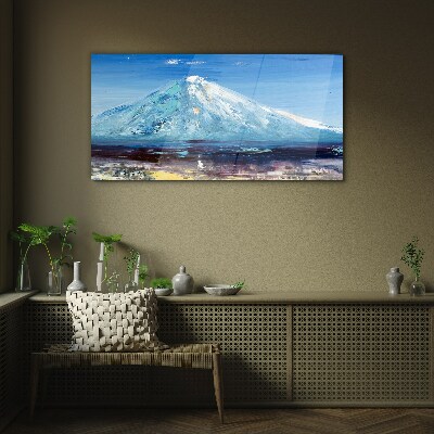Tableau sur verre Montagne en bleu