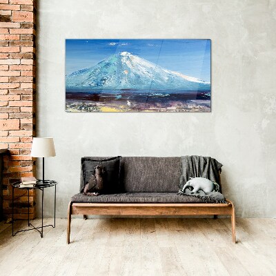 Tableau sur verre Montagne en bleu