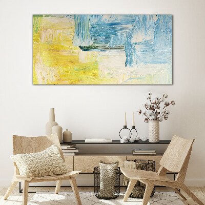 Tableau imprimé sur verre Composition abstraite en jaune et bleu