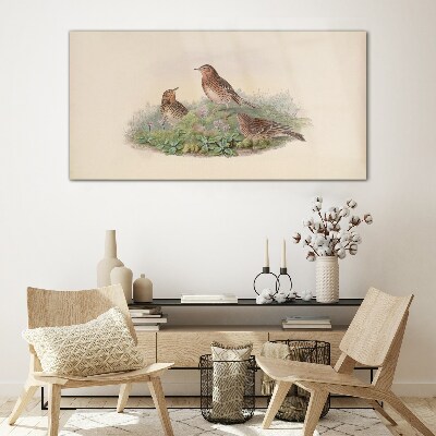 Tableau photo sur verre Oiseaux sur fond de fleurs