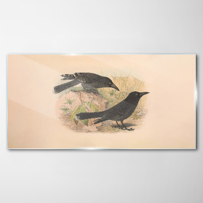 Tableau verre imprimé Oiseaux noirs sur fond pastel