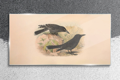 Tableau verre imprimé Oiseaux noirs sur fond pastel