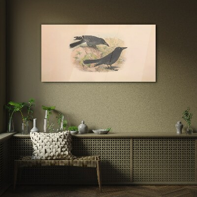 Tableau verre imprimé Oiseaux noirs sur fond pastel