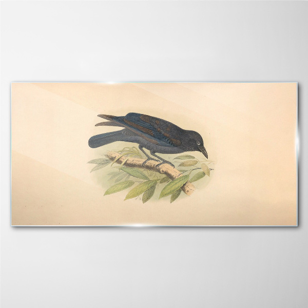 Tableau photo sur verre Oiseau noir sur une branche