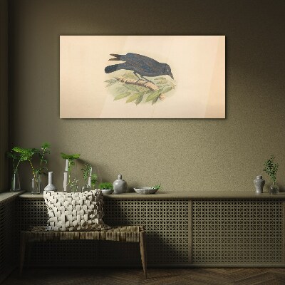 Tableau photo sur verre Oiseau noir sur une branche