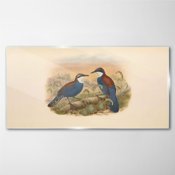 Tableau sur verre Des oiseaux qui parlent dans un décor pastel