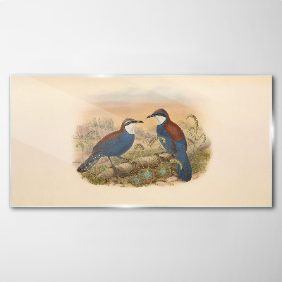 Tableau sur verre Des oiseaux qui parlent dans un décor pastel
