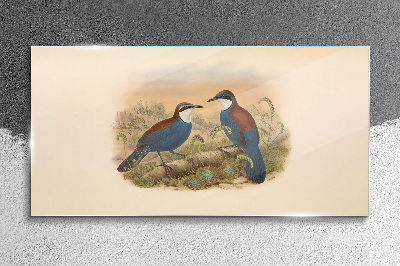 Tableau sur verre Des oiseaux qui parlent dans un décor pastel
