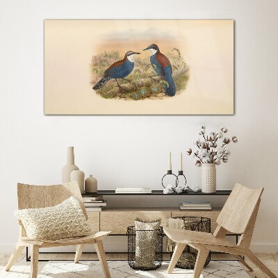 Tableau sur verre Des oiseaux qui parlent dans un décor pastel