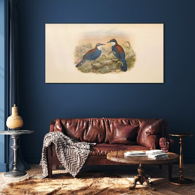 Tableau sur verre Des oiseaux qui parlent dans un décor pastel