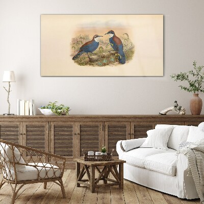 Tableau sur verre Des oiseaux qui parlent dans un décor pastel