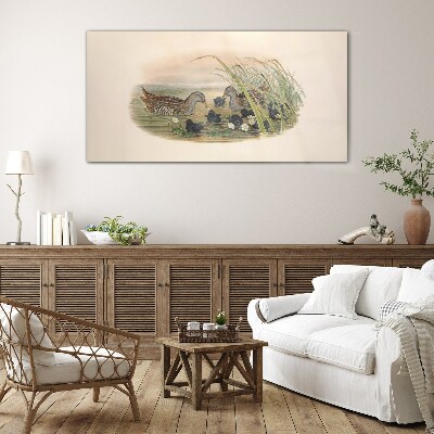 Tableau en verre Familles de canards dans un environnement aquatique